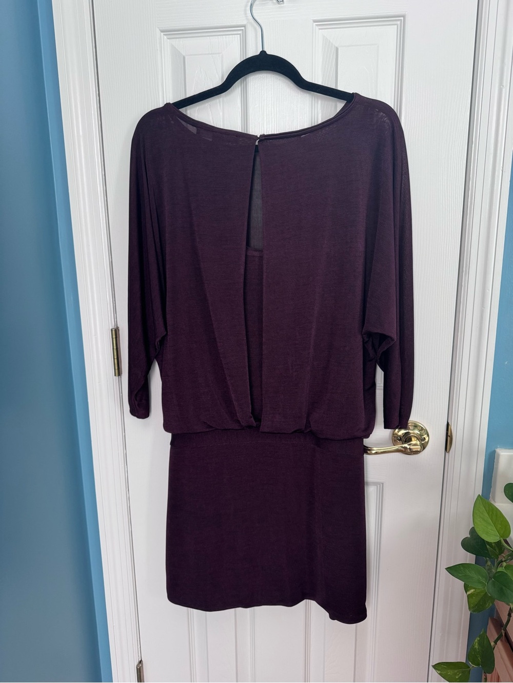 White House Black Market Plum Dolman-Sleeve Waist-Tie Tunic - Picture 2 of 3